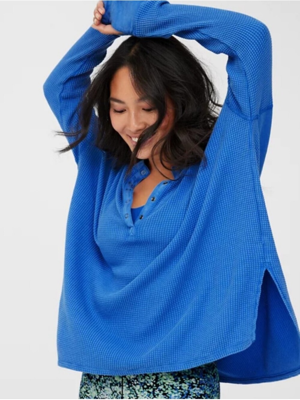 Aerie Offline Blue Waffle Henley Top